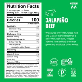Chomps Grass-Fed and Finished Jalapeño Beef Jerky Snack Sticks 24-Pack - Keto, Paleo, Whole30, 10g Lean Meat Protein, Gluten-Free, Zero Sugar Food, Non-GMO