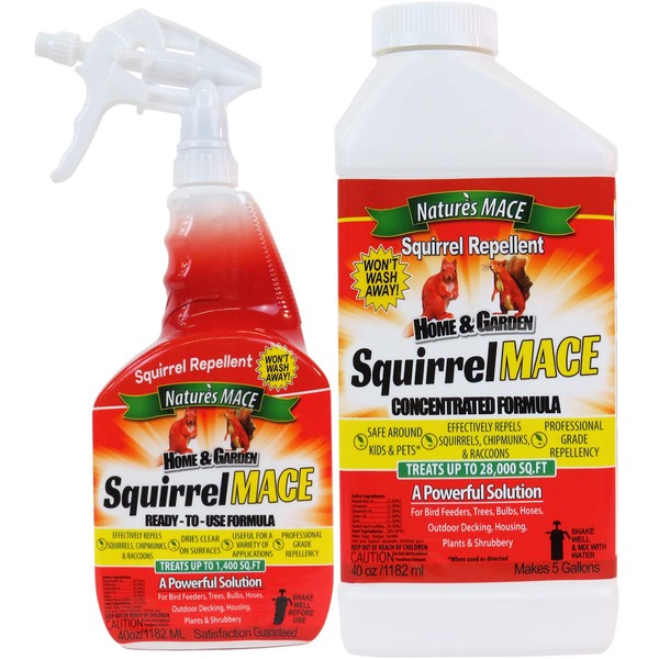 Nature's Mace Squirrel Repellent Spray Outdoor Combo Kit, Squirrel and