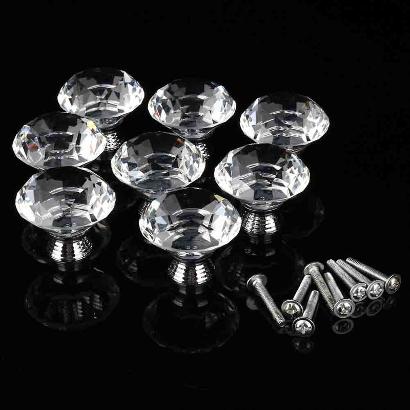16Pcs Crystal Glass Cabinet Knob Diamond Shape 40mm Drawer Cupboard
