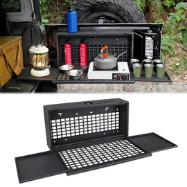 Tailgate Table Molle Panel Lock Box Compatible with Jeep Wrangler JK JKU JL JLU Foldable Rear Storage Box,Multi-Functional Cargo Rack Shelf Camping Desk Bin