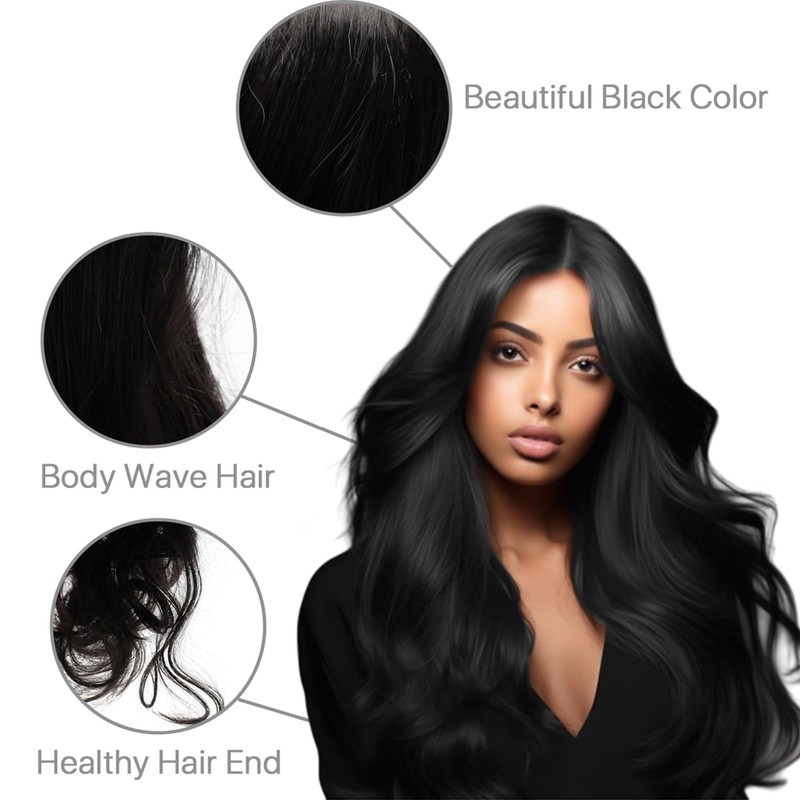 Leuik Body Wave Black Wig for Women|Synthetic Long Black Wigs