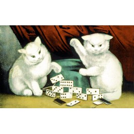 My Little White Kittens Playing Dominoes Currier & Ives Vintage Cat Image 6x10