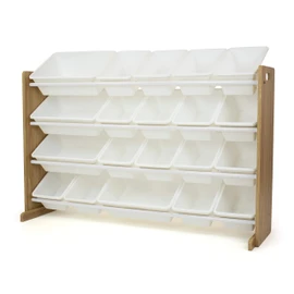 Humble Crew Extra-Large Toy Organizer with 20 Plastic Bins – Natural/White Storage Rack with 4-Tier Shelves, Anti-Tip Safety, for Kids’ Rooms, Playrooms, Nurseries & Classrooms