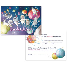 Space Children's Birthday Invitation Cards - 12 x Cool Space Birthday Invitations for Girls & Boys up to 12 Years - Universal Invitation Card, Party Invitation for School and Birthday