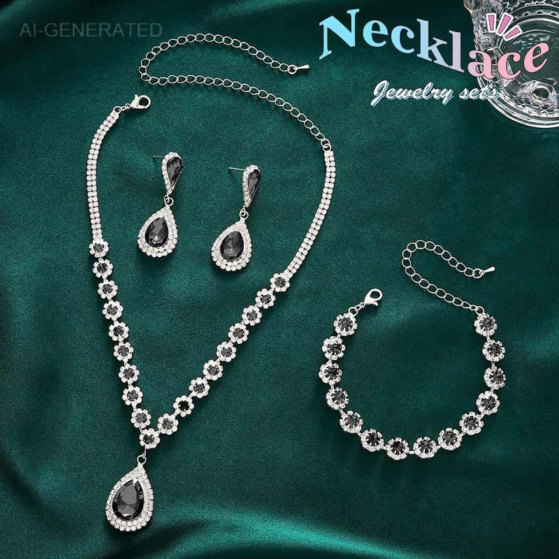 JAKAWIN Bridal Wedding Jewelry Set Rhinestone Prom Necklace Earring Set