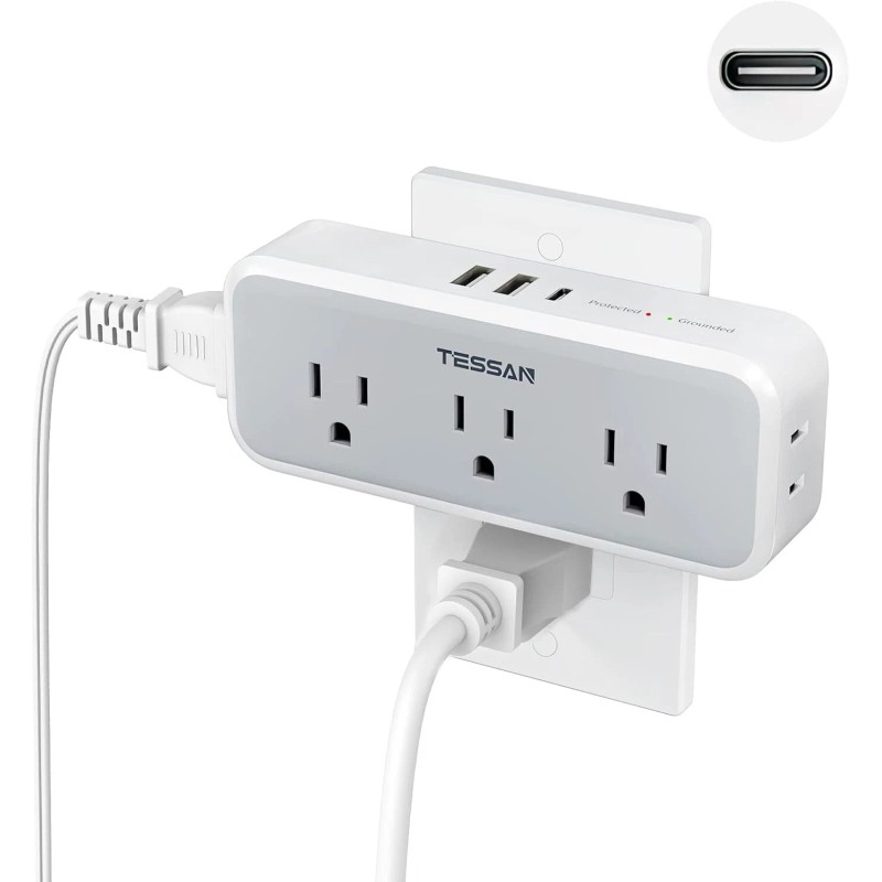 TESSAN Multi Plug Outlet Extender with 5 Outlets and 3