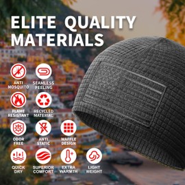 OUTDOOR SHAPING Grid Fleece Beanie with American Flag Embroidery Waffle Tactical Army Military Skull Cap Black