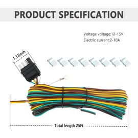 25Ft Trailer Wiring Harness Kit with 8PCS Trailer Wire Clips,Extended Version Trailer Light Wiring Kit for Car ATV Trailer Boat,Universal Car Accessories 4 Wire Trailer Wire