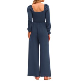 KIRUNDO Women's 2024 Fall Long Sleeve Jumpsuits Casual Dressy One Piece Loose Smocked Wide Leg Pants Romper With Pockets