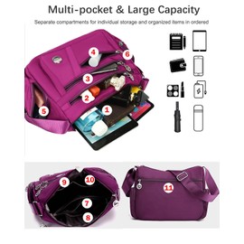 Women Nylon Crossbody Handbags Bag, Multi-Pocket Casual Cross Body Shoulder Bag with Adjustable Strap, Lightweight Messenger Bag for Women Ladies Daily Use, Travel, Shopping, Work (Black)