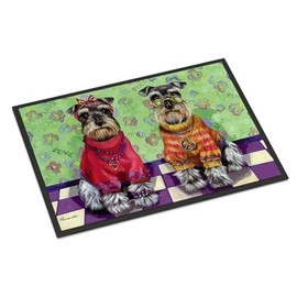 Caroline's Treasures PPP3333MAT Schnauzer Love and Peace Doormat 18x27 Front Door Mat Indoor Outdoor Rugs for Entryway, Non Slip Washable Low Pile, 18H X 27W