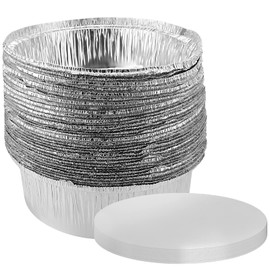SINJEUN 40 Pack 8 Inch Round Aluminium Foil Trays, Tin Foil Pie Cases with Paper Lids, Aluminium Pie Pans Round Foil Pie Dishes for Pies, Flan, Quiche, Nachos, Roasting