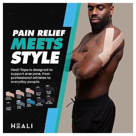 Heali Tape- Precut Kinesiology Tape Infused with Magnesium & Menthol for Back Pain & Tennis Elbow, Roll-20 Strips, 2" x 10"- Kinesiology Fitness Nude Tape with Zebra Design