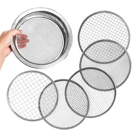 Soil Sifter Stainless Steel Riddle Sieve Set for Gardening with 5 Sizes, Diameter 1/3/6/9/12mm Interchangeable Meshes - Garden Potting Sieves with Shovel - Planting Soil Sifters Strains