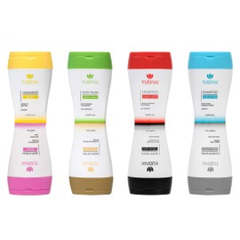 Family Travel Kit - includes 8 different products for men, women, kids & baby's: shampoos, conditioners, body washes, body lotions