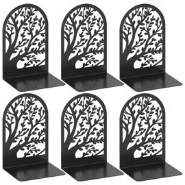 VFINE Bookends for Shelves Decorative 3 Pairs, Tree Metal Bookends, Book Holder for Shelf, Unique Black Book Stoppers for Shelves, Home Decorative Book Ends