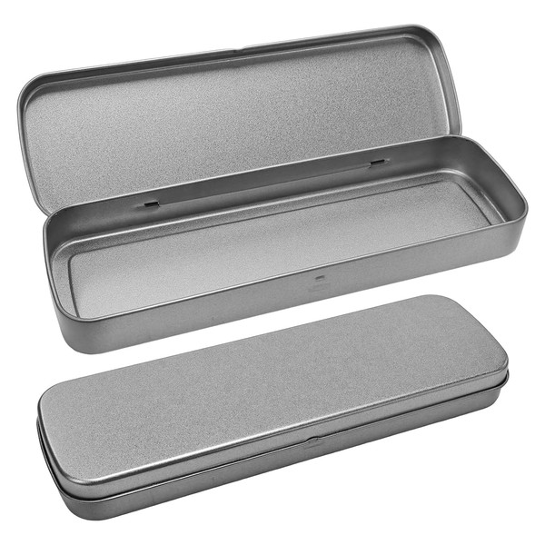Pack of 2 Metal Pencil Box, Portable Rectangular Iron Box,