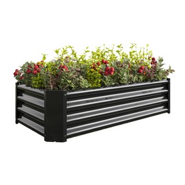 Gagihoom Outdoor Large Galvanized Metal Raided Garden Bed,Planter Box for Flowers Vegetables Fruit,Rectangular (Black, 4x2x1 ft)