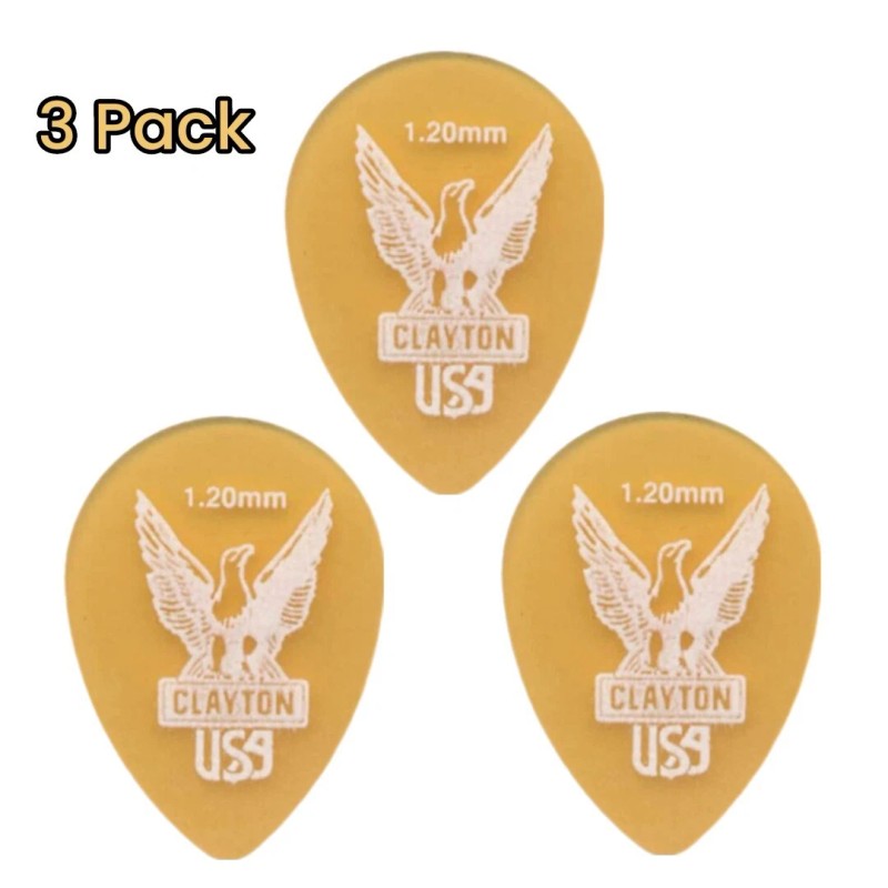 Clayton Ultem Gold Small Teardrop Guitar Picks - 1.20mm 3
