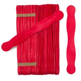 Wooden Red 8" Fan Handles, Wedding Programs, Paint Mixing, Pack 75, Jumbo Craft Popsicle Sticks for Auction Bid Paddles, Wooden Wavy Flat Stems for Any DIY Crafting Supplies Kit, by Woodpeckers