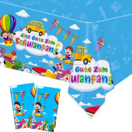 DPKOW 2 Stück Alles Gute Zum Schulanfang Tischdecke Einschulung Partytischdecken Einweg Tischdecke Plastik Wasserdicht Tischtuch für Tischdeko Schulanfang Deko Einschulung Junge Mädchen, 274 x 130 cm