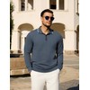 Mens Textured Polo Shirts Long Sleeve Casual Collared Pullover Knit