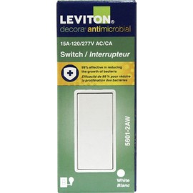 Leviton 15 Amp Decora Antimicrobical Wall Switch Single-Pole, 5601-2AW, White