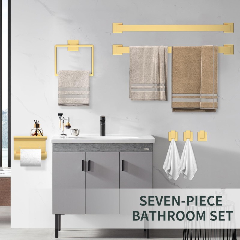 Dorudon atrox 7 Piece Gold Bathroom Hardware Set with Brushed