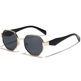 SHEEN KELLY Retro Polygon Sunglasses for Women Men Outdoor Casual Glasses Metal Irregular Frame