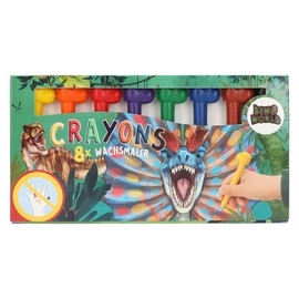 Depesche 12177 Dino World Wax Painter with Dino Topper, 8 Wax Crayons in Cardboard Case