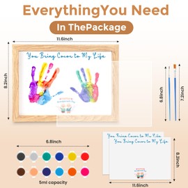 Gerrii Grandparents Day Family Handprint Kit, DIY Craft Keepsake Gift Wooden Frame with Paints, Brushes and Cards Family Gifts for Parents Grandparents Home Decor for Heartfelt Memory Creation
