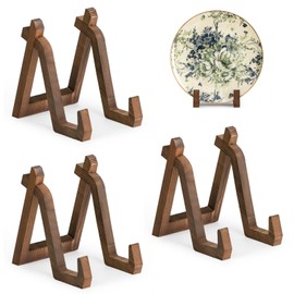 ANBOXIT Plate Display Stand, 3 Pack 8 Inch Plate Holder for Displaying, Decorative Picture Frame Dish Photo Plaque Platter Wood Stand