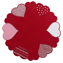 Valentine's Day Placemats Set of 4,Owenie Embroidered Red Place Mats for Kitchen Dining Table, 15 Inch Round Table Mats for Mother's Day or Wedding Romantic Love Heart Placemat for 14th February