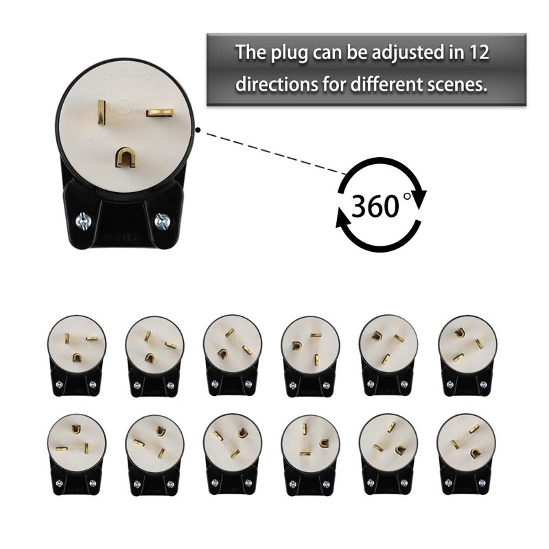 USA 3-Prong Male AC Plug, Right Angle UL Nema 5-20P