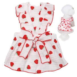Mifurry Strawberry Dog Dresses for Small Dogs Girl Summer Bow Decor Princess Dress Birthday Holiday Clothes Pet Clothes for Small Medium Cats Dogs Kitten Puppy (White,L)