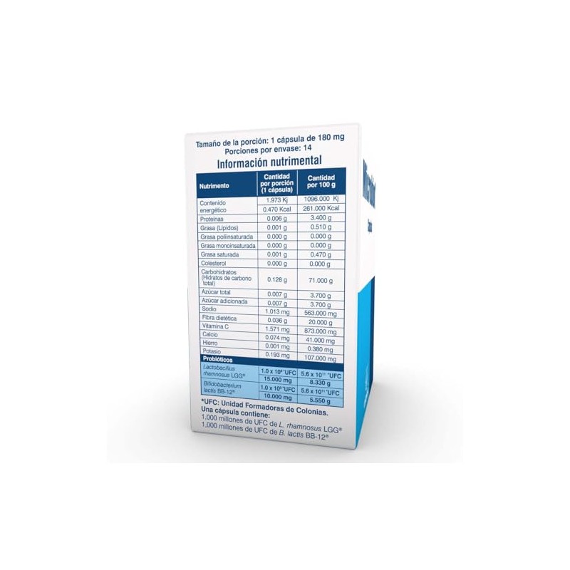 2 billones de probióticos Lactobacillus rhamnosus LGG y Bifidobacterium lactis
