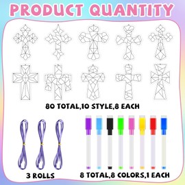 91PCS Cross Craft for sunday school Color Your Own Cross Hanging Ornaments Geometric Card DIY Christian Religious Coloring Art craft for bible School juses Party Classroom home activities project