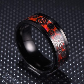 THREE KEYS JEWELRY Mens Gear Tungsten Carbide Unisex Wedding Bands Rings for Men 8mm Comfort Fit Vintage Punk Mechanical Foil Meteorite Inlay Red Black Size 13