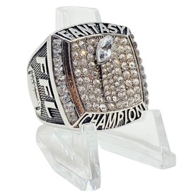 Legacy Rings Season 2022 2023 Fantasy Football Championship trophy ring with clear display stand | Silver Tone | Size 8-14 (8)