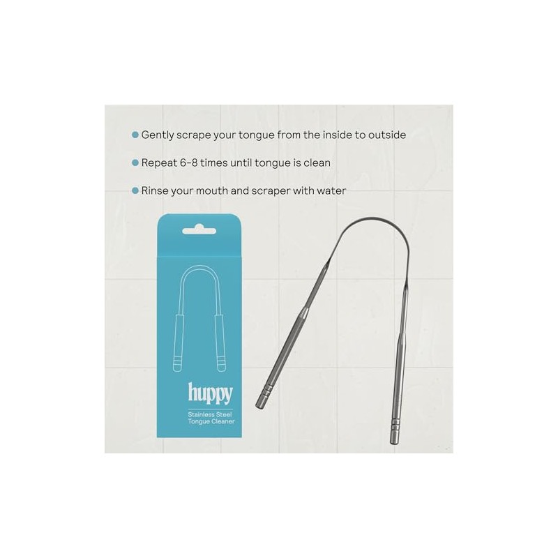 HUPPY Limpiador lingual de acero inoxidable: raspador lingual reutilizable para