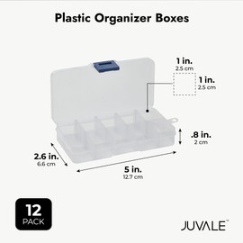 12 Pack Small Storage Box, Mini Tackle Box, Container for Beads, Buttons, Jewelry (10 Grid, 2.5 x 5 inch)