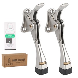 Kickdown Door Stopper 4 Inches - 2 Packs One Touch Adjustable Height Door Stop for The Bottom of Door Aluminum Alloy Metal Door Stopper with Rubber Tip & Wall Protectors for Wide Doors Nicke