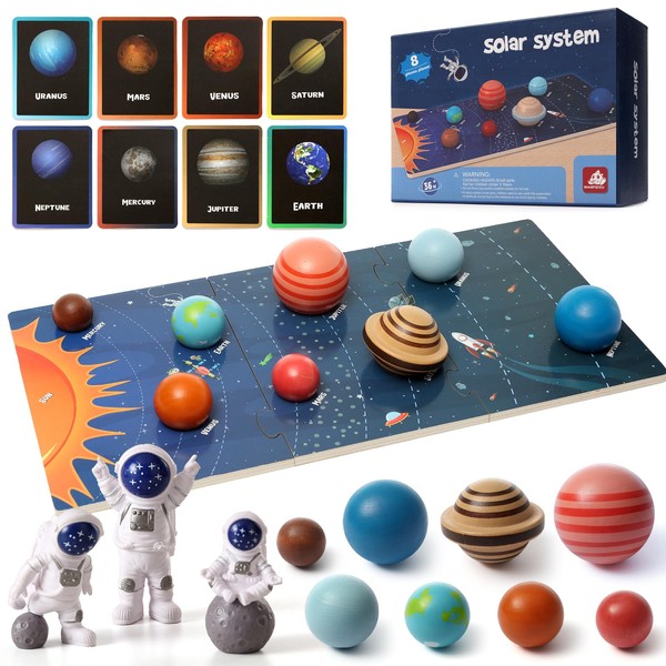 Wooden Solar System Model Board，Kids Solar System，Montessori Planet Toys,Educational Planets