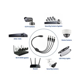 2-Pack 1 to 4 Way DC Power Splitter Cable, 5.5mm x 2.1mm, Power Adapter Cord for CCTV Security Cameras, LED Strip Lights, Surveillance Systems, and More Devices