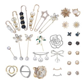 32 Pcs Pearl Brooch Pins Set Sweater Shawl Pins Pant Waist Tightener Faux White Pearl Safety Pins for Women Girls Clothing Dresses Decoration Accessories