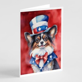 Caroline's Treasures Papillon Patriotic American Greeting Cards Pack of 8 Blank Cards with Envelopes Whimsical A7 Size 5x7 Blank Note Cards