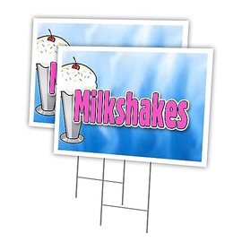 Milkshakes 2 Pack of 12" x 16" Yard Sign & Stake | Advertise Your Business | Stake Included Image On Front Only | Made in The USA