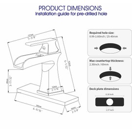Bathroom Single Hole Faucet Waterfall Bathroom Sink Faucet with One Hand, Draw The Bathroom Toilet Vanity Faucet Gold Modern Bathroom Faucet with Pop-Up Sewer and Floor Piping