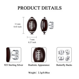 SHUSUKUE Football Stud Earrings 925 Sterling Silver Oval Ball Earrings Football Athletes Earrings Fan Gift Rugby Team Prize Sport Jewelry for Women Men