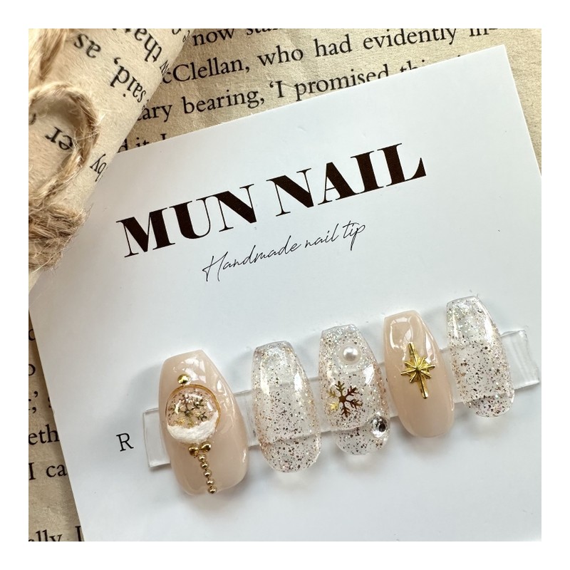 [Christmas] Shine Snowball Nail Tips - Round / [크리스마스]샤인스노우볼 네일팁